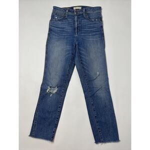 Madewell Skinny Jeans Size 27 Curvy High Rise Raw Hem Ripped Medium Wash Crop